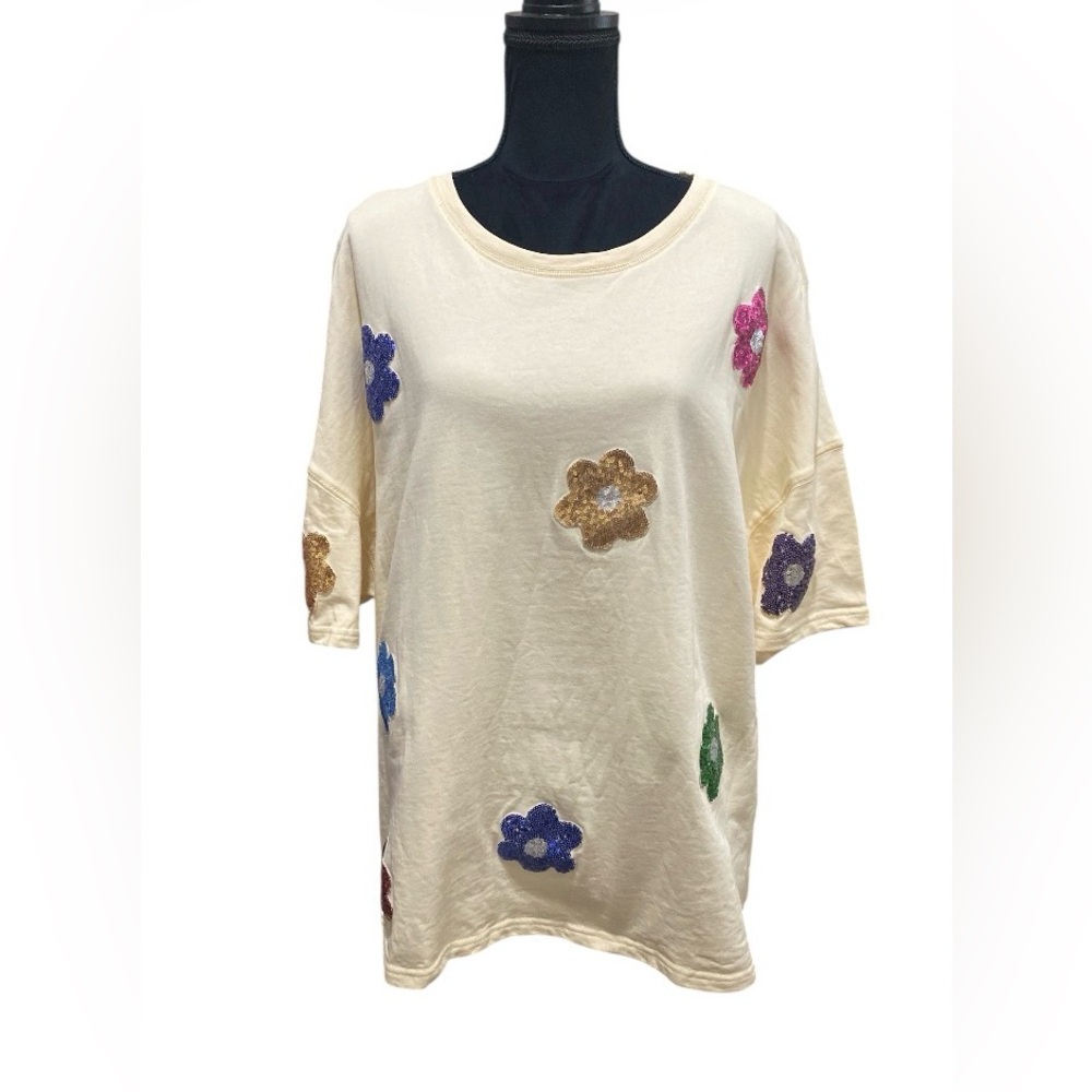 Peach Love Sequin Floral Top - Picture 2 of 6
